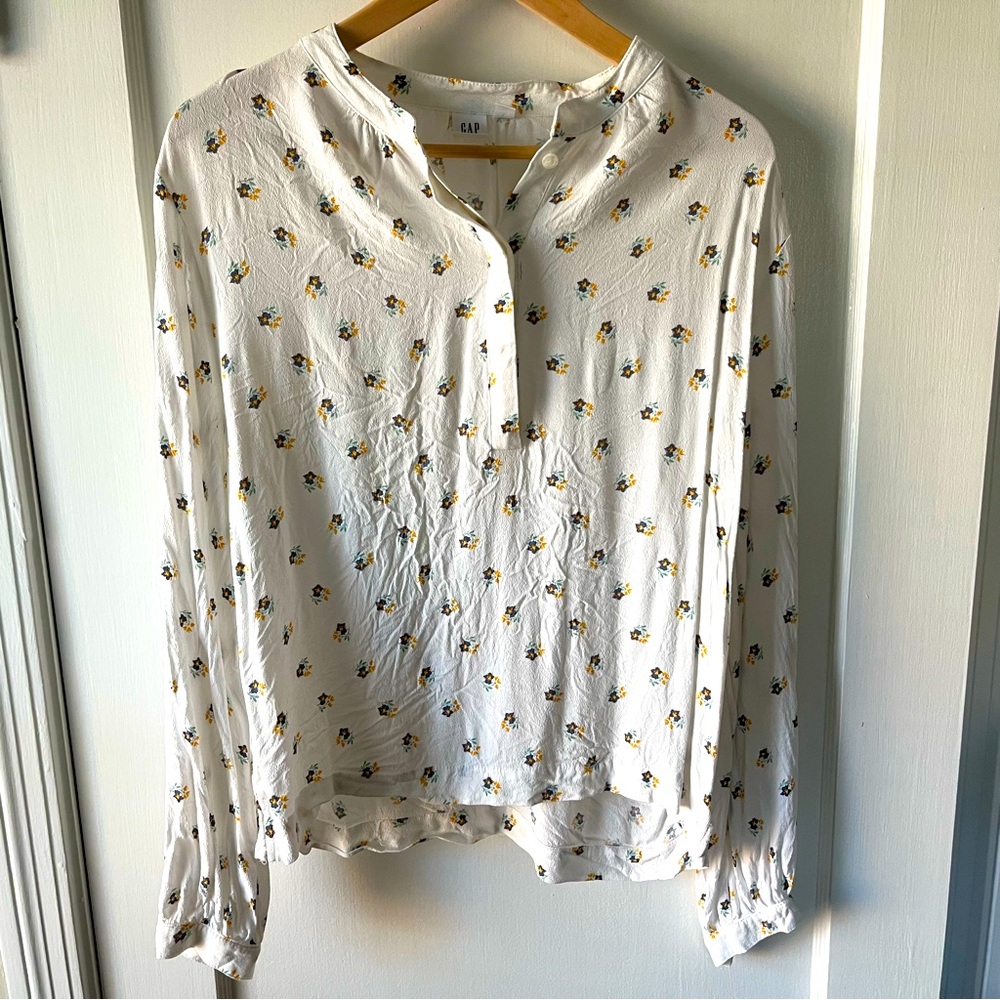GAP Floral Long Sleeve Popover Blouse, Size L